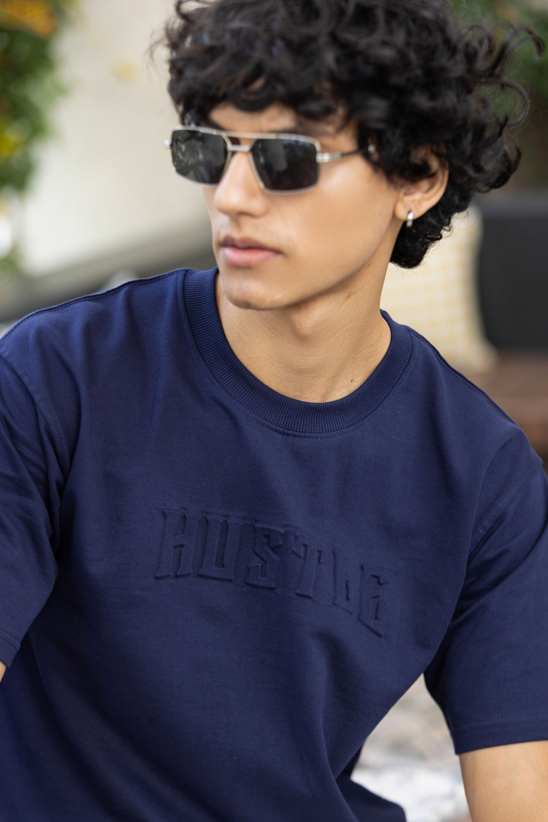 Navy Hustle Embossed T-shirt