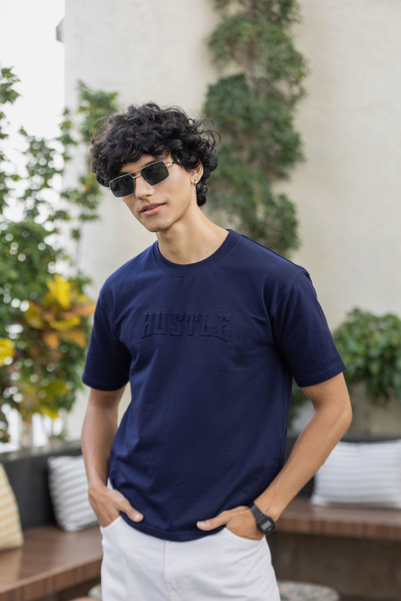 Navy Hustle Embossed T-shirt