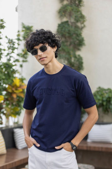 Navy Hustle Embossed T-shirt