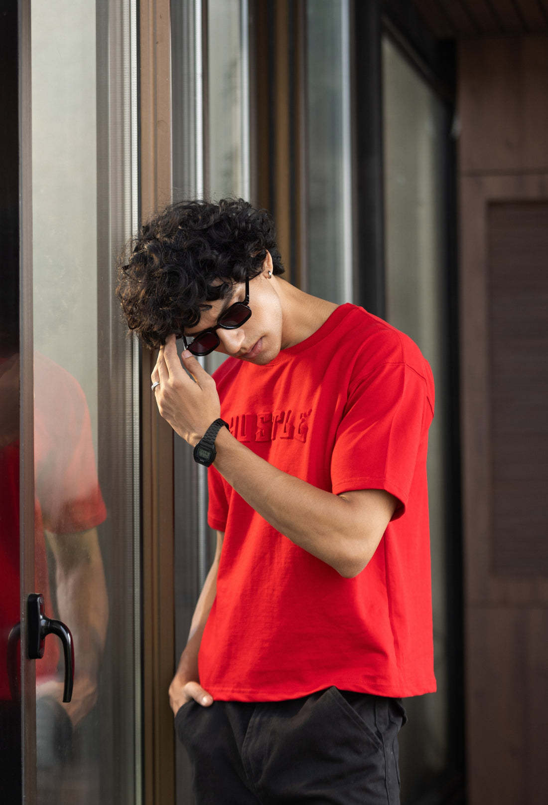 Red Hustle Embossed T-shirt